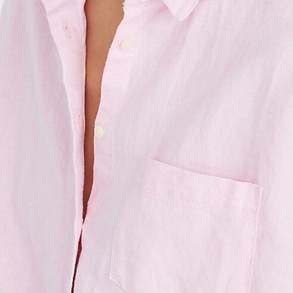 Madewell Pink Linen Short‎ Sleeve Button Up Waist Tie Shirt Size Medium - Picture 5 of 10